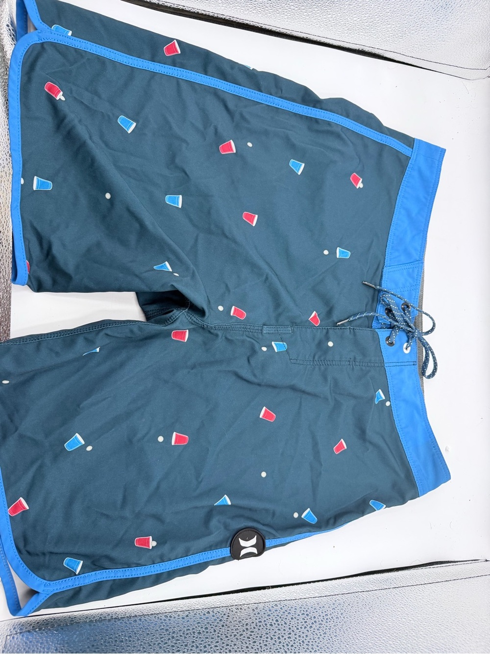 Hurley Teal Swim Shorts with Red & Bright Blue Cup Print size 29